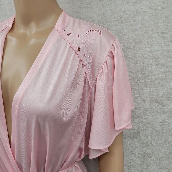 Flair 60s Vintage Nylon Light Pink Robe Knee Length Flutter Sleeves - Picture 3 of 11